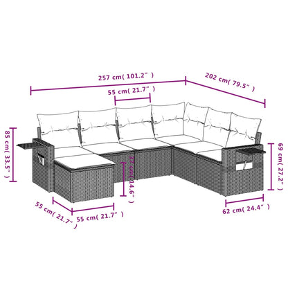7-teiliges Gartensofa-Set mit Kissen, grau, Polyrattan