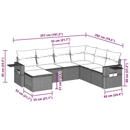 7-tlg. Garten-Sofagarnitur mit Kissen Hellgrau Poly Rattan
