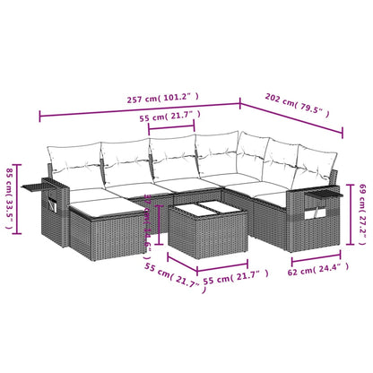 8-teiliges Gartensofa-Set mit Kissen, braun, Polyrattan