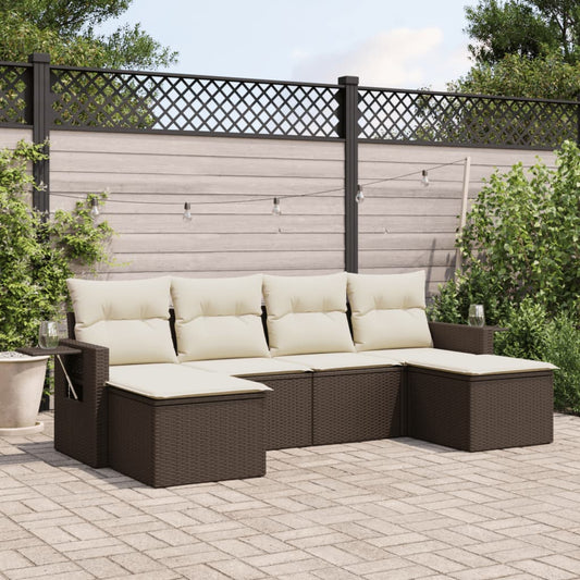 6-tlg. Garten-Sofagarnitur mit Kissen Braun Poly Rattan