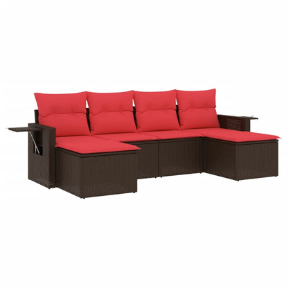 6-teiliges Gartensofa-Set mit Kissen, braun, Polyrattan