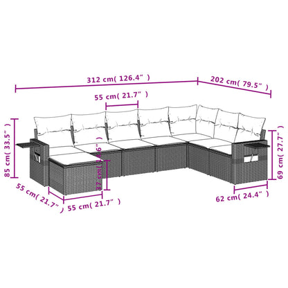 8-teiliges Gartensofa-Set mit Kissen, schwarzes Polyrattan