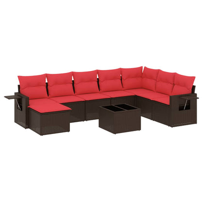 9-teiliges Gartensofa-Set mit Kissen, braun, Polyrattan