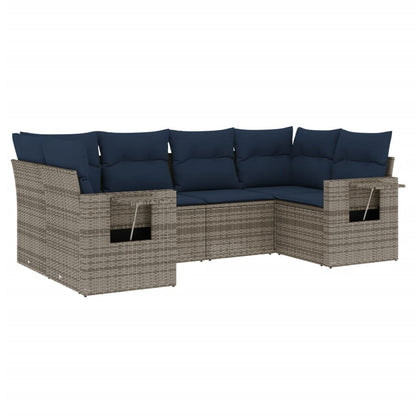 6-teiliges Gartensofa-Set mit Kissen, grau, Polyrattan