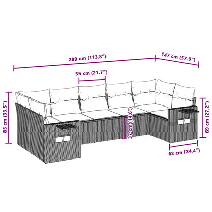 7-tlg. Garten-Sofagarnitur mit Kissen Hellgrau Poly Rattan