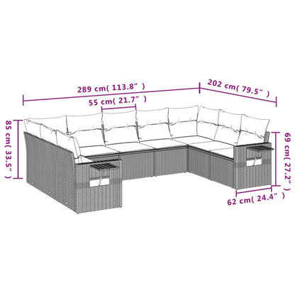 9-teiliges Gartensofa-Set mit Kissen, grau, Polyrattan