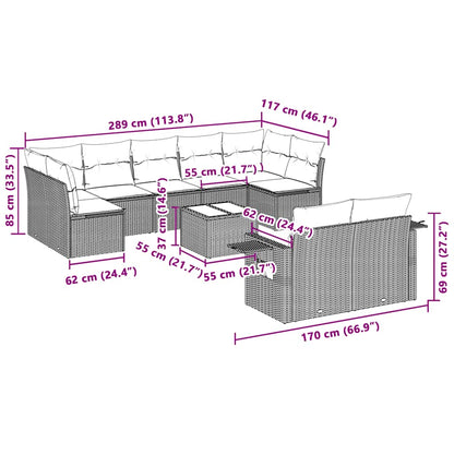 10-tlg. Garten-Sofagarnitur mit Kissen Hellgrau Poly Rattan