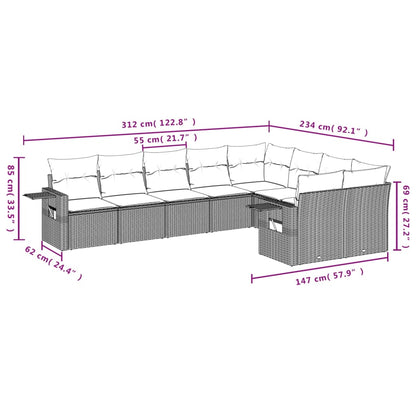 9-teiliges Gartensofa-Set mit Kissen, braun, Polyrattan