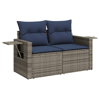 10-teiliges Gartensofa-Set mit Kissen, grau, Polyrattan