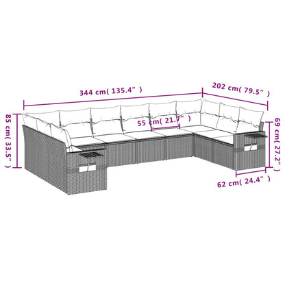 10-teiliges Gartensofa-Set mit Kissen, braun, Polyrattan