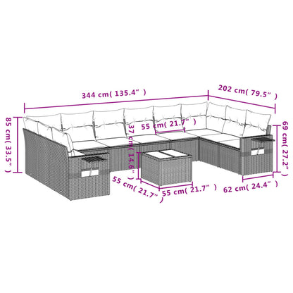 11-teiliges Gartensofa-Set mit Kissen, grau, Polyrattan