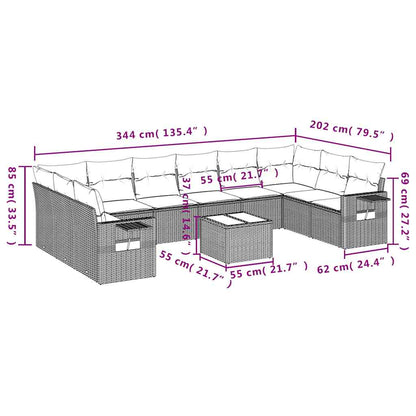 11-teiliges Gartensofa-Set mit Kissen, braun, Polyrattan
