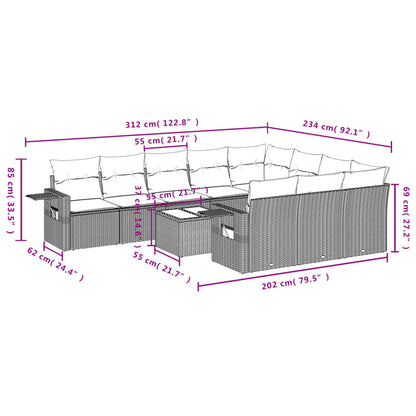 11-teiliges Gartensofa-Set mit Kissen, grau, Polyrattan
