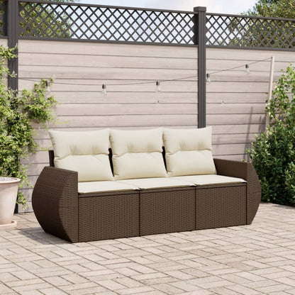 3-tlg. Garten-Sofagarnitur mit Kissen Braun Poly Rattan