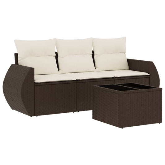 4-tlg. Garten-Sofagarnitur mit Kissen Braun Poly Rattan