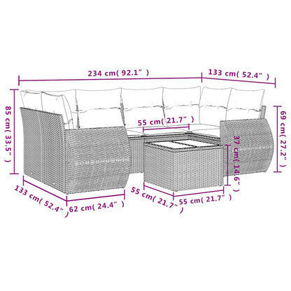 7-teiliges Gartensofa-Set mit Kissen, grau, Polyrattan