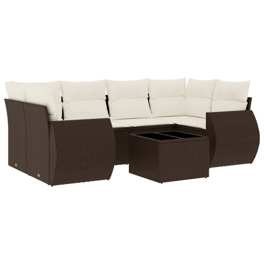 7-tlg. Garten-Sofagarnitur mit Kissen Braun Poly Rattan