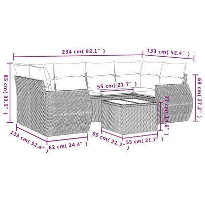 7-teiliges Gartensofa-Set mit Kissen, braun, Polyrattan