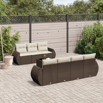 8-tlg. Garten-Sofagarnitur mit Kissen Braun Poly Rattan