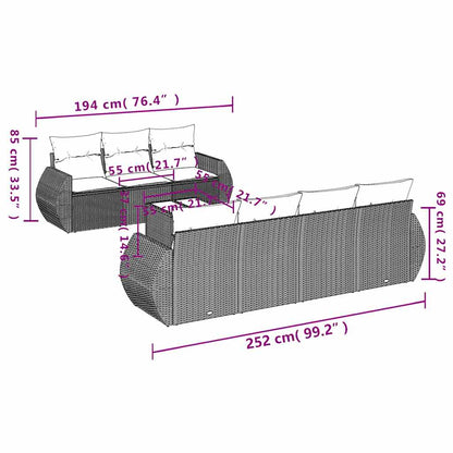 8-teiliges Gartensofa-Set mit Kissen, braun, Polyrattan