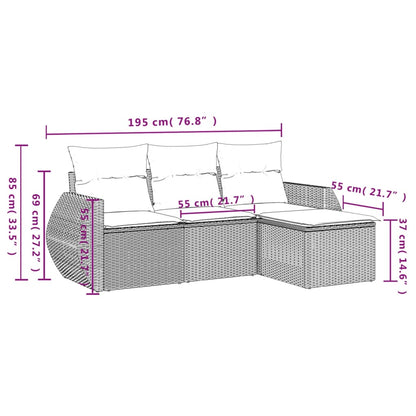 4-teiliges Gartensofa-Set mit Kissen, schwarzes Polyrattan