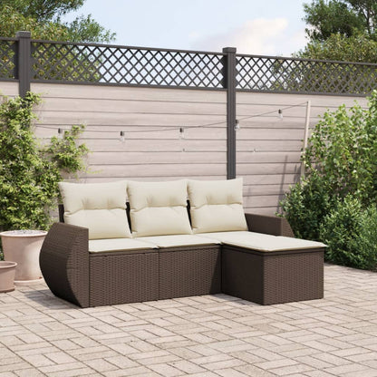 4-tlg. Garten-Sofagarnitur mit Kissen Braun Poly Rattan
