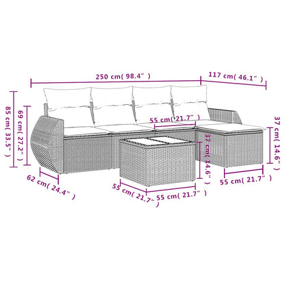 6-teiliges Gartensofa-Set mit Kissen, grau, Polyrattan