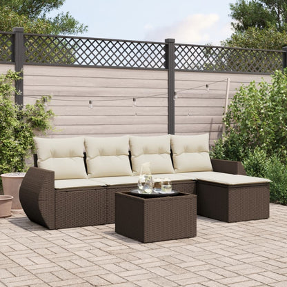 6-tlg. Garten-Sofagarnitur mit Kissen Braun Poly Rattan