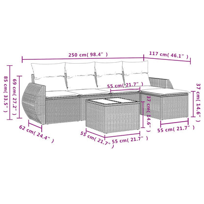6-teiliges Gartensofa-Set mit Kissen, braun, Polyrattan