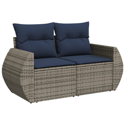 4-teiliges Gartensofa-Set mit Kissen, grau, Polyrattan