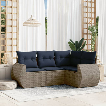 4-teiliges Gartensofa-Set mit Kissen, grau, Polyrattan