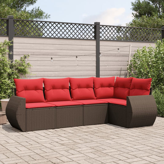 5-teiliges Gartensofa-Set mit Kissen, braun, Polyrattan