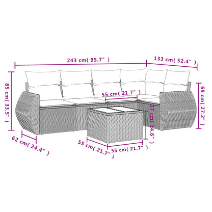 6-teiliges Gartensofa-Set mit Kissen, braun, Polyrattan