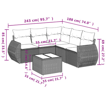 6-teiliges Gartensofa-Set mit Kissen, braun, Polyrattan