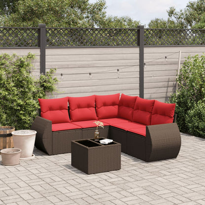 6-teiliges Gartensofa-Set mit Kissen, braun, Polyrattan