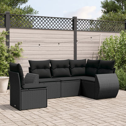 5-tlg. Garten-Sofagarnitur mit Kissen Schwarz Poly Rattan