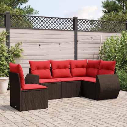 5-teiliges Gartensofa-Set mit Kissen, braun, Polyrattan