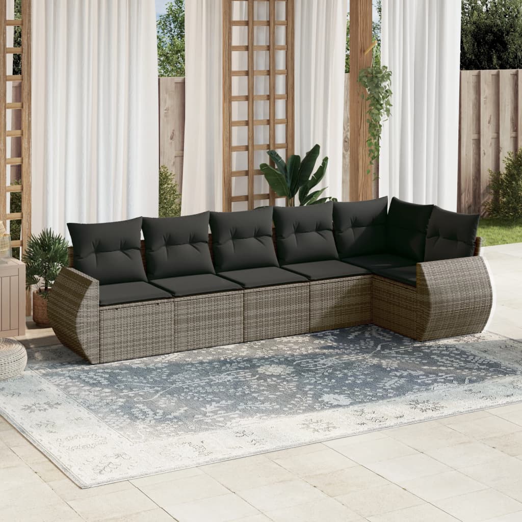 6-tlg. Garten-Sofagarnitur mit Kissen Grau Poly Rattan