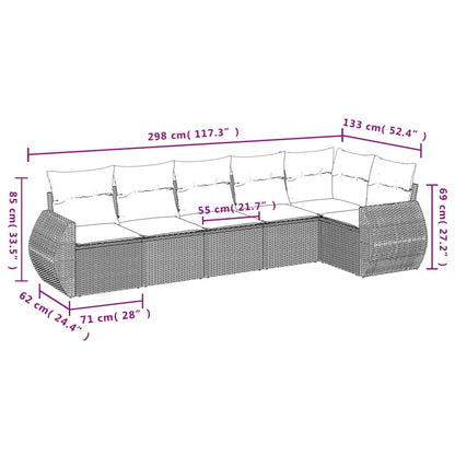 6-teiliges Gartensofa-Set mit Kissen, braun, Polyrattan