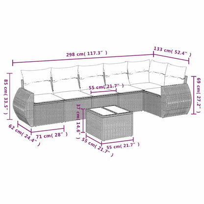 7-tlg. Garten-Sofagarnitur mit Kissen Hellgrau Poly Rattan
