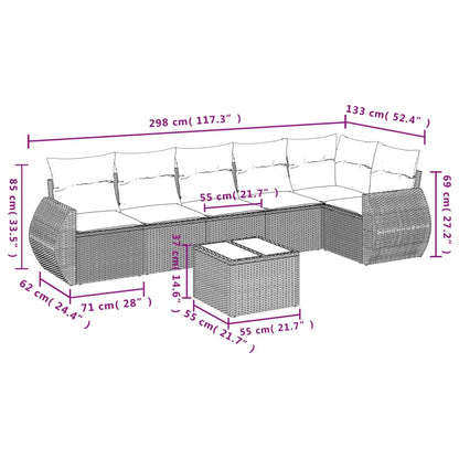 7-teiliges Gartensofa-Set mit Kissen, braun, Polyrattan