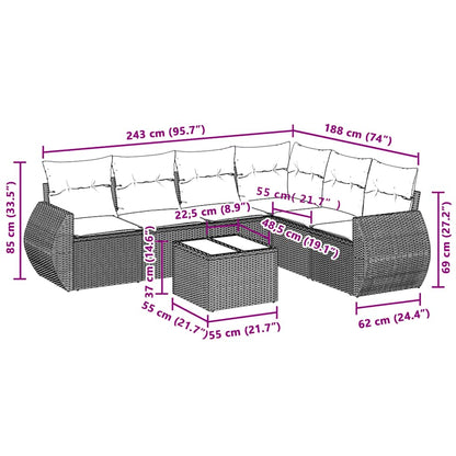 7-tlg. Garten-Sofagarnitur mit Kissen Hellgrau Poly Rattan