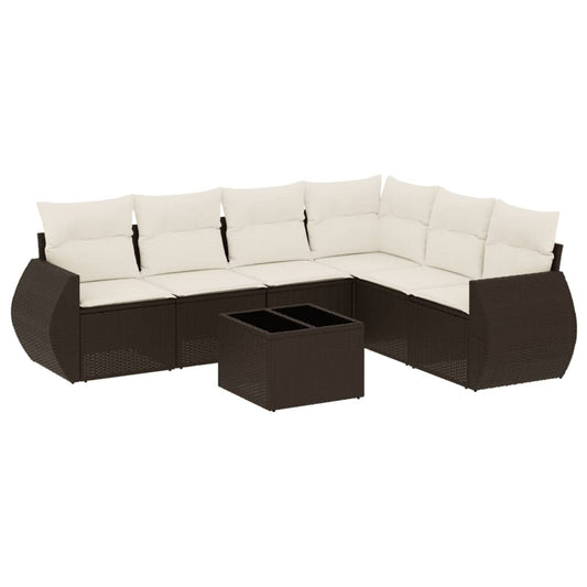 7-tlg. Garten-Sofagarnitur mit Kissen Braun Poly Rattan