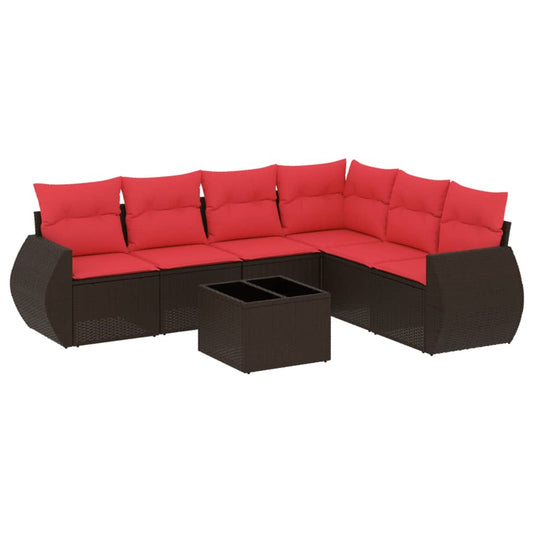 7-teiliges Gartensofa-Set mit Kissen, braun, Polyrattan