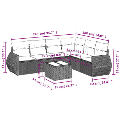 7-teiliges Gartensofa-Set mit Kissen, braun, Polyrattan