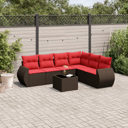 7-teiliges Gartensofa-Set mit Kissen, braun, Polyrattan
