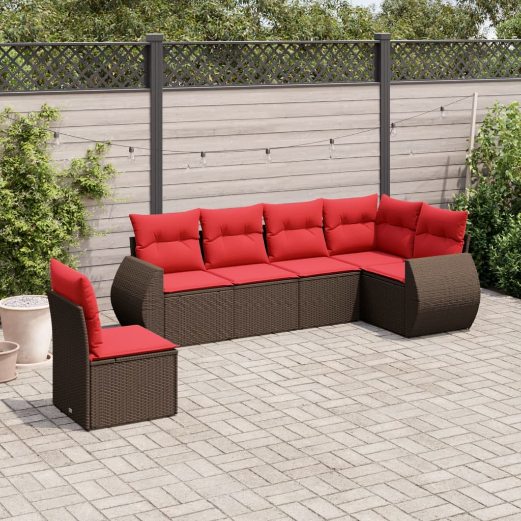 6-teiliges Gartensofa-Set mit Kissen, braun, Polyrattan