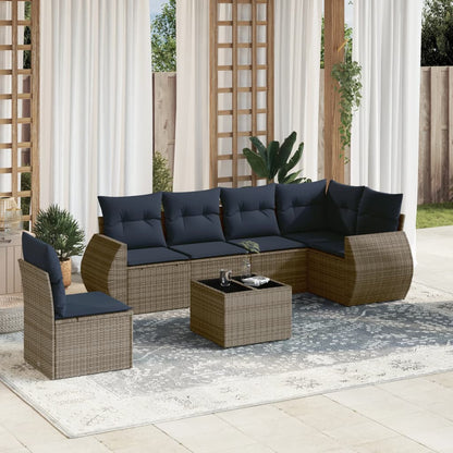 7-teiliges Gartensofa-Set mit Kissen, grau, Polyrattan