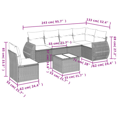 7-teiliges Gartensofa-Set mit Kissen, braun, Polyrattan