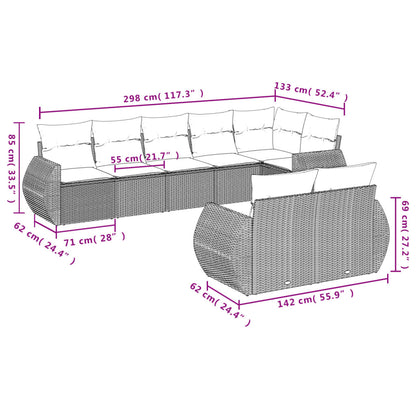 8-teiliges Gartensofa-Set mit Kissen, schwarzes Polyrattan
